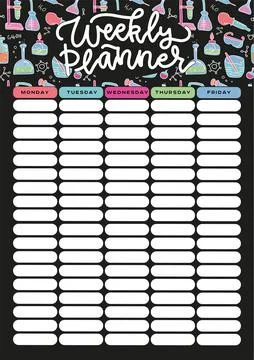 School weekly planner template with chemistry laboratory elements. Timetable for イラスト素材
