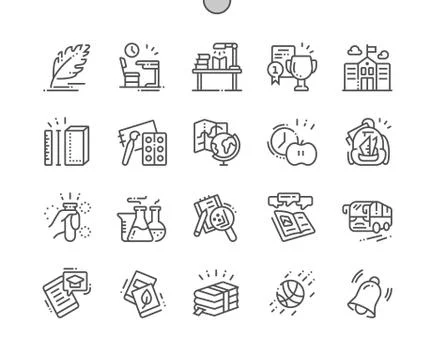 School Well-crafted Pixel Perfect Vector Thin Line Icons 30 2x Grid for Web Stock Illustration