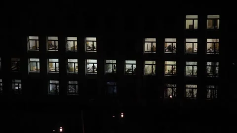 School, in the windows students are sitting at their desks. Stock-Footage 135306956
