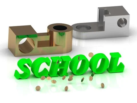 SCHOOL- words of color letters and silver details and bronze details on white Stock Illustration