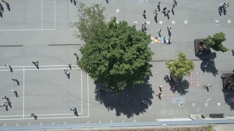 School Yard Overhead Aerial During Lunch Break Stock Footage