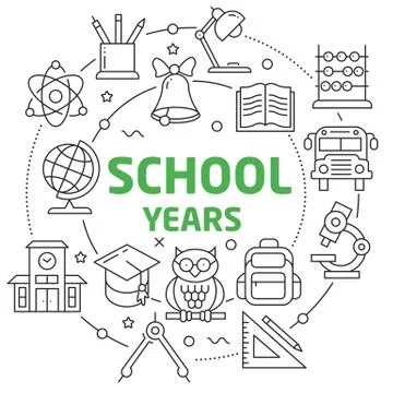 School years Linear illustration Stock Illustration