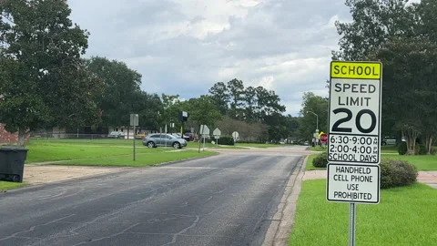 School Zone car stop Stock Footage 229656458