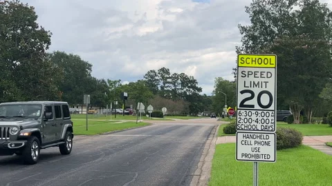 School Zone Jeep Stock Footage 229656385