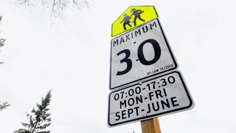 School Zone Maximum 30 Street Sign Canada Video Stock Footage 335153308