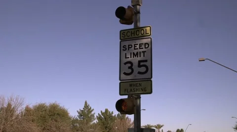 School zone speed limit sign, 35mph 04 Stock Footage 47676864