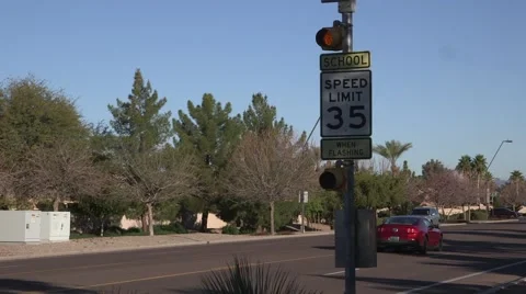 School zone speed limit sign, 35mph 03 스톡 동영상 47676866