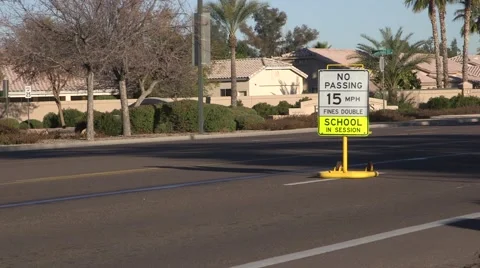School zone speed limit sign, 15mph no passing Stock Footage 47676892