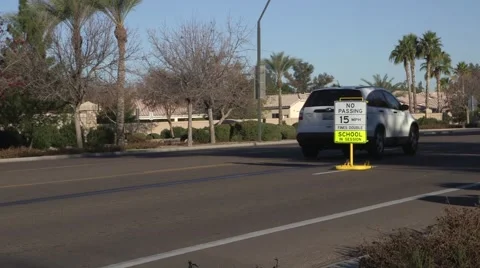 School zone speed limit sign, 15mph no passing 02 Stock Footage 47676906