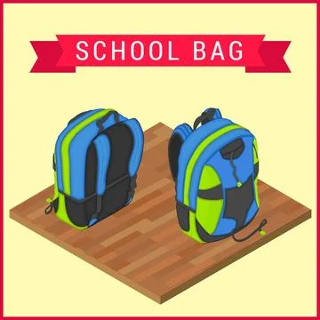Schoolbag flat isometric. Knapsack vector Schoolbag flat isometric. Knapsa... Stock Photos