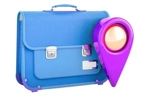 Schoolbag with map pointer. 3D rendering Schoolbag with map pointer. 3D re... Foto stock