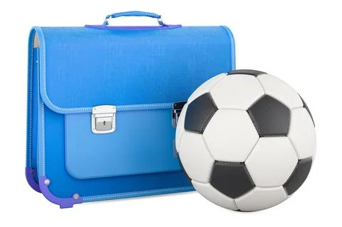 Schoolbag with soccer ball, 3D rendering Stock Illustration