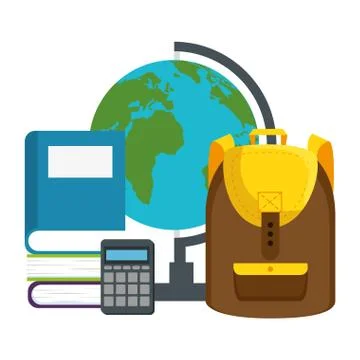 Schoolbag with world map and book 库存插图