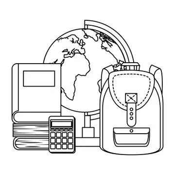 Schoolbag with world map and book 스톡 일러스트