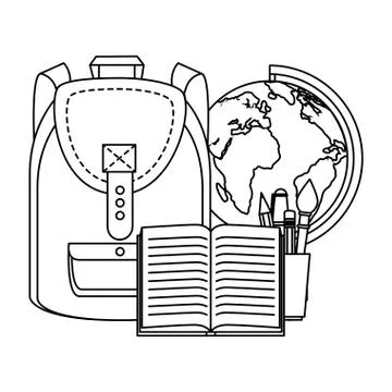 Schoolbag with world map and book 스톡 일러스트