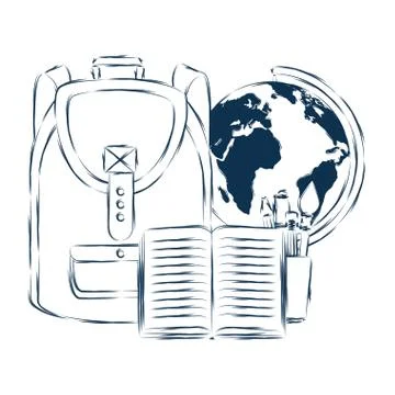 Schoolbag with world map and book 스톡 일러스트