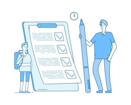 Schoolboy and checklist. Student studying time management. Little boy and Illustrazione stock