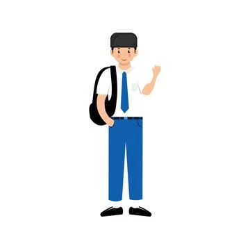 Schoolboy with backpack. Muslim young boy. Cute boy with cap in school uniform Stock Illustration