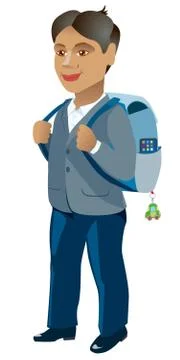 Schoolboy with backpack on a white background Stock Illustration