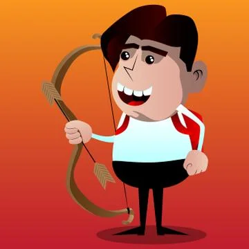 Schoolboy with bow and arrow. Vector cartoon character illustration. Stock Illustration