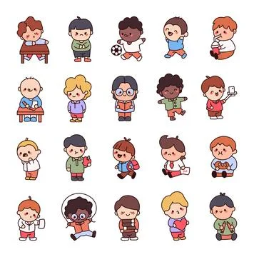 Schoolboy character set featuring various emotions Stock Illustration