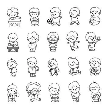 Schoolboy character set featuring various emotions Stock Illustration