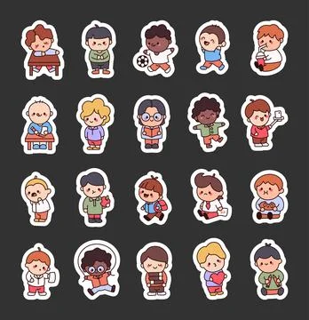 Schoolboy character set featuring various emotions Stock Illustration