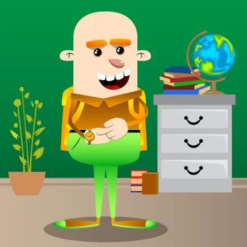 Schoolboy checking his watch. Vector cartoon character illustration. Illustrazione stock