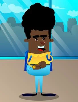 Schoolboy checking his watch. Vector cartoon character illustration. Illustrazione stock