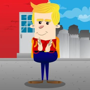 Schoolboy with clapping hands. Vector cartoon character illustration. Stock Illustration