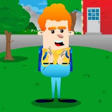 Schoolboy with clapping hands. Vector cartoon character illustration. Stock Illustration