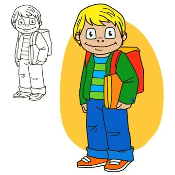 Schoolboy. Coloring book page Stock Illustration