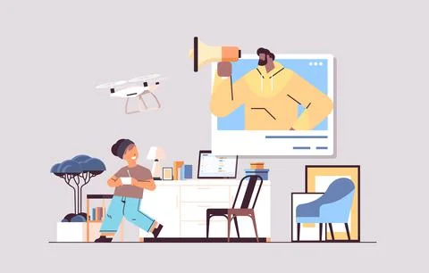 Schoolboy controlling air drone with wireless remote controller boy with african Stock Illustration