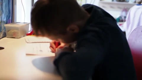 Schoolboy is doing his homework. Stock Footage 282638955