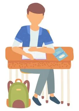 Schoolboy Doing Homework Assignments at Lesson Stock Illustration