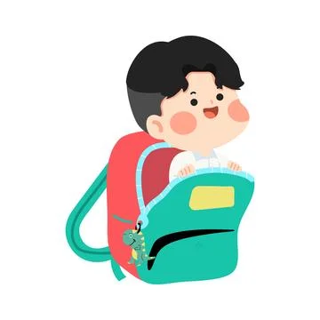Schoolboy emerging from a backpack Stock Illustration