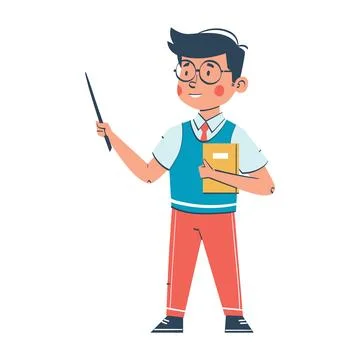 Schoolboy explaining lesson while holding a book vector illustration. Inspi.. Stock Illustration