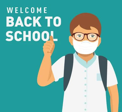 Schoolboy in face mask with thumb up. Going to school. vector Illustration Stock Illustration