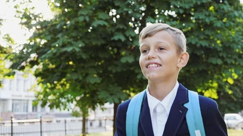 Schoolboy goes to school Stock Footage 93891314