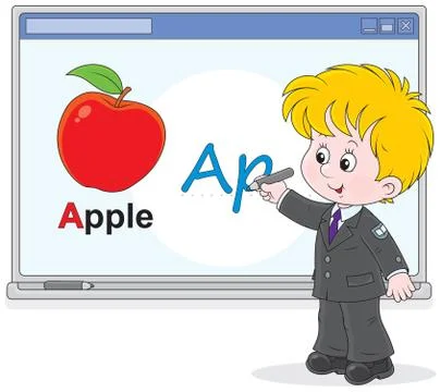 Schoolboy at the interactive whiteboard Stock Illustration