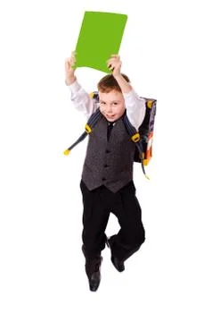 Schoolboy jumping Stock Photos