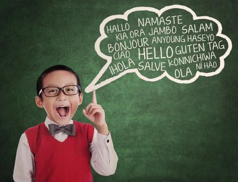 Schoolboy learn universal language Stock Illustration