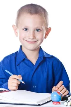 Schoolboy at the lesson 스톡 사진