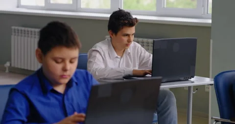Schoolboy Practicing In Video Games Development Classes, Optional Classes In Stock Footage 280177024