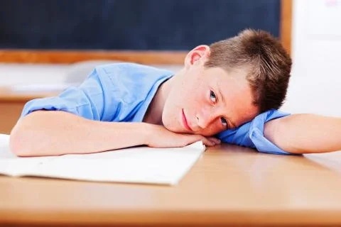Schoolboy resting in classroom Stock Photos