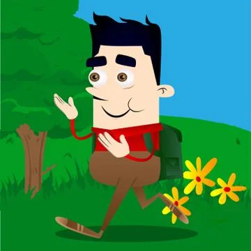 Schoolboy showing something with both hands, powerful hand gesture. Vector ca Ilustración de archivo