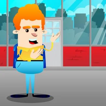 Schoolboy showing something with both hands, powerful hand gesture. Vector ca イラスト素材