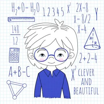 Schoolboy spectacled on a plaid background vector illustration. Stock Illustration