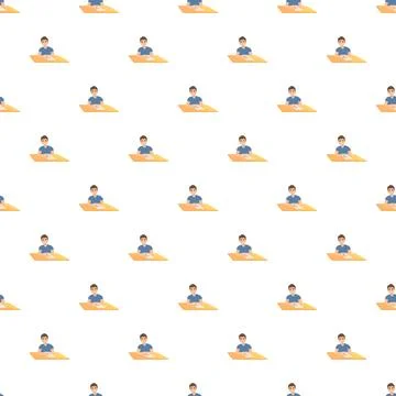 Schoolboy studying at a desk seamless pattern Stock Illustration