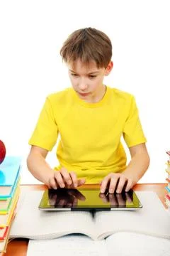Schoolboy with Tablet Computer Stock Photos
